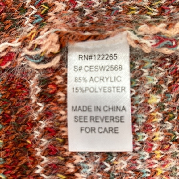 Adora Rust Orange Open Front Boho Tribal‎ Aztec Fringe Cardigan Sweater Size S/M - Picture 7 of 8